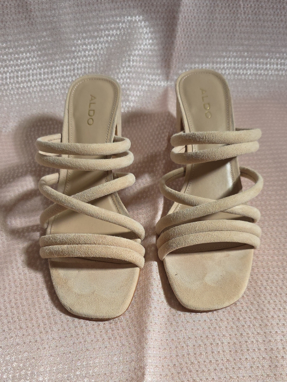 ALDO Nude Beige Multi-Strap Slide Heels
